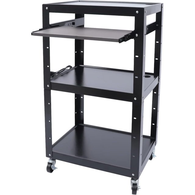 Iron AV Cart with Wheels Pullout Keyboard Tray 24" x 18" x 42" Rolling