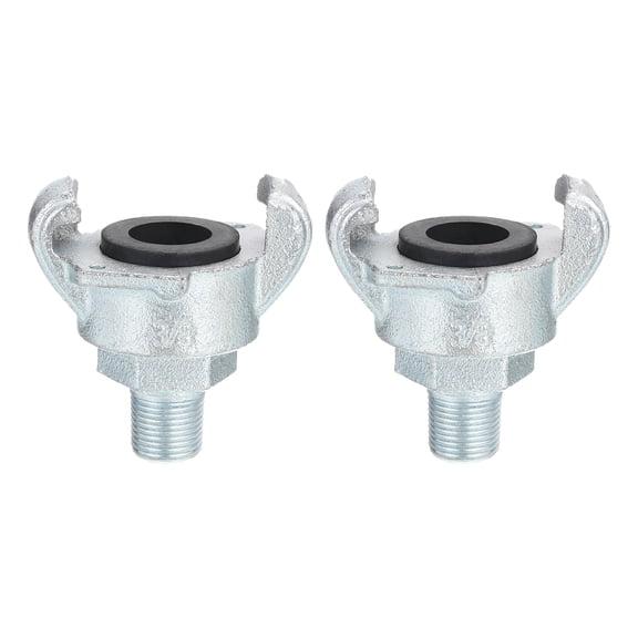 Iron Air Hose Fitting, 2Pack 3/8" NPT Male 2 Lug Chicago Fitting Straight Through for Pipe Connections, Silver