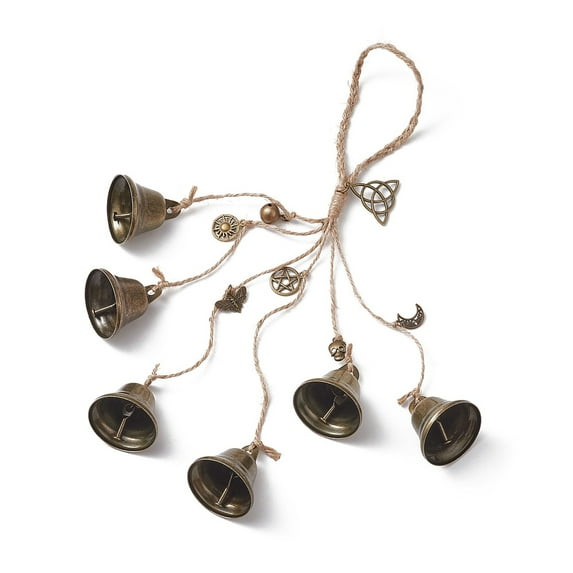 Iron & Alloy Protective Witch Bells for Doorknob Hanging Ornaments Jute Cord Witch Wind Chime for Home Decor Antique Bronze 31cm