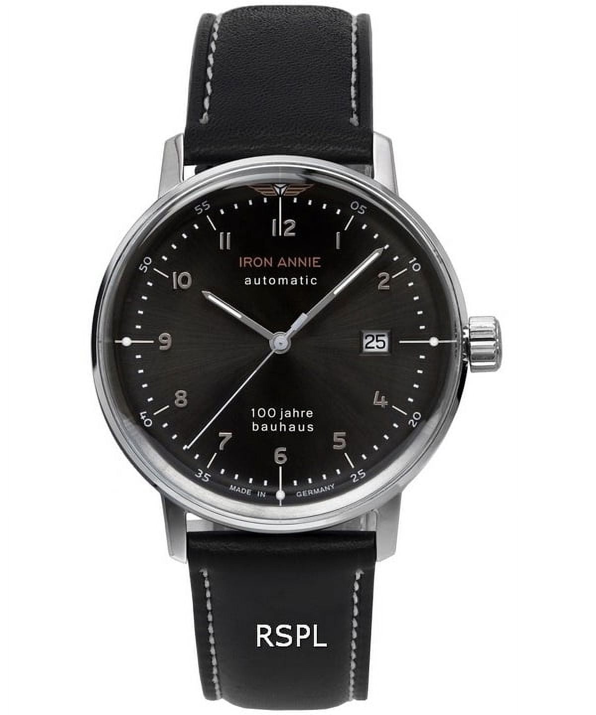 Iron Annie 100 Jahre Bauhaus Men\'s Leather Watch 50562 Black Automatic Dial Strap