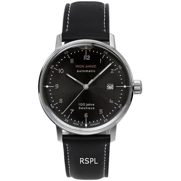 Iron Annie 100 Jahre Bauhaus Leather Strap Black Dial Automatic 50562 Men's  Watch