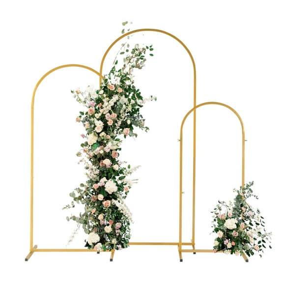 Iron Art 3-Piece Wedding Arch Set, Arc Top Rustproof Powder Coated Garden Trellis, Sturdy Free-standing Arch for Wedding Backyard Climbing Flowers Vines