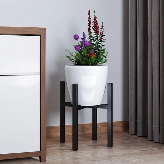 Iron Art Adjustable Height Telescopic Flower Pot Rack | Indoor Display Stand for Small & Medium | Black Stainless Steel | 1 Pack