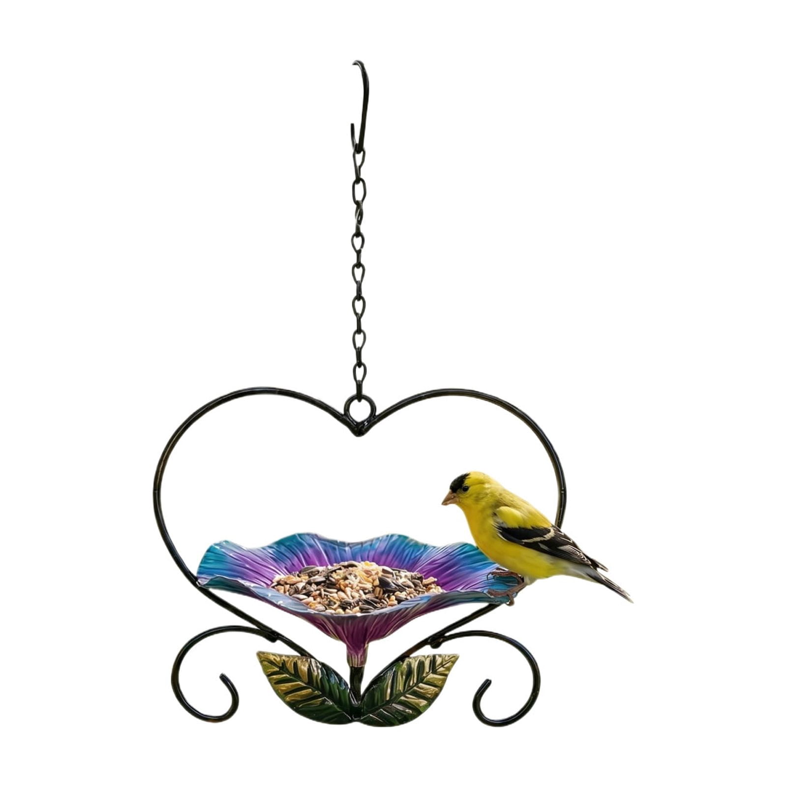 Iron Art Bird Feeder Hanging Outdoor Garden Decor Blue Metal Feeder for Attracting Birds in Yard Backyard Patio with Durable Design and Easy Installation