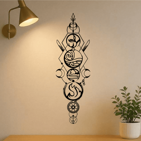 Iron Art Geometric Patterns  Four Element Metal Wall Art - Fire Water Earth and Air DesignOutdoor Garden Decor Christmas and Halloween Gifts, Modern Iron Art Style, Interior Wall Hanging