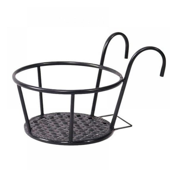 Iron Art Hanging Baskets Plant Holder Outdoor Flower Stand Rail Metal Fence Balcony Plant Stand Black