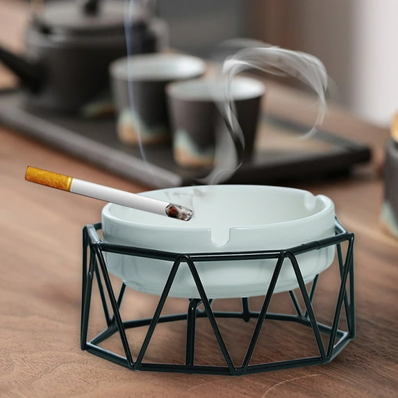 Iron Ashtray Decorative Black Hollowed Out Design | Small Tabletop Ornament Home Decor Cigarette Ash Receptacle | 4.13x1.97 in | Multipurpose Gift for Living Room Bedroom Wedding | 1 Piece