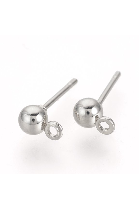 Iron Ball Stud Earring Findings with Loop Nickel Free Platinum 15x4mm Hole: 1mm Pin: 0.8mm