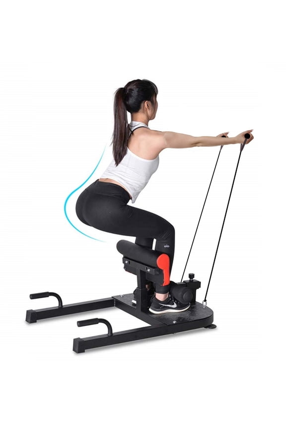 8-in-1 Multifunction Squat Machine Deep Sissy Squat, Push Up Ab Workout Home Gym with 2 Resistance Handles, Sit Up Exercise Fitness Equipment Ab Trainer Adjustable Machine (Black)