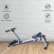 Iron Bar Fitness Foldable Rowing Machine Ideal for Home Cardio Exercises, featuring a 12-Level Adjustable Hydraulic Resistance System. with a Digital Monitor and a Cushioned Comfort Seat