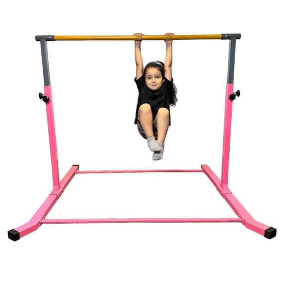 Iron Bar Gymnastics Bar Height Adjustable Kip Bar 3 FT - 5 FT Ages 3-14 Beginner and Advanced Kids Gymnastic Training Equipment (Pink)