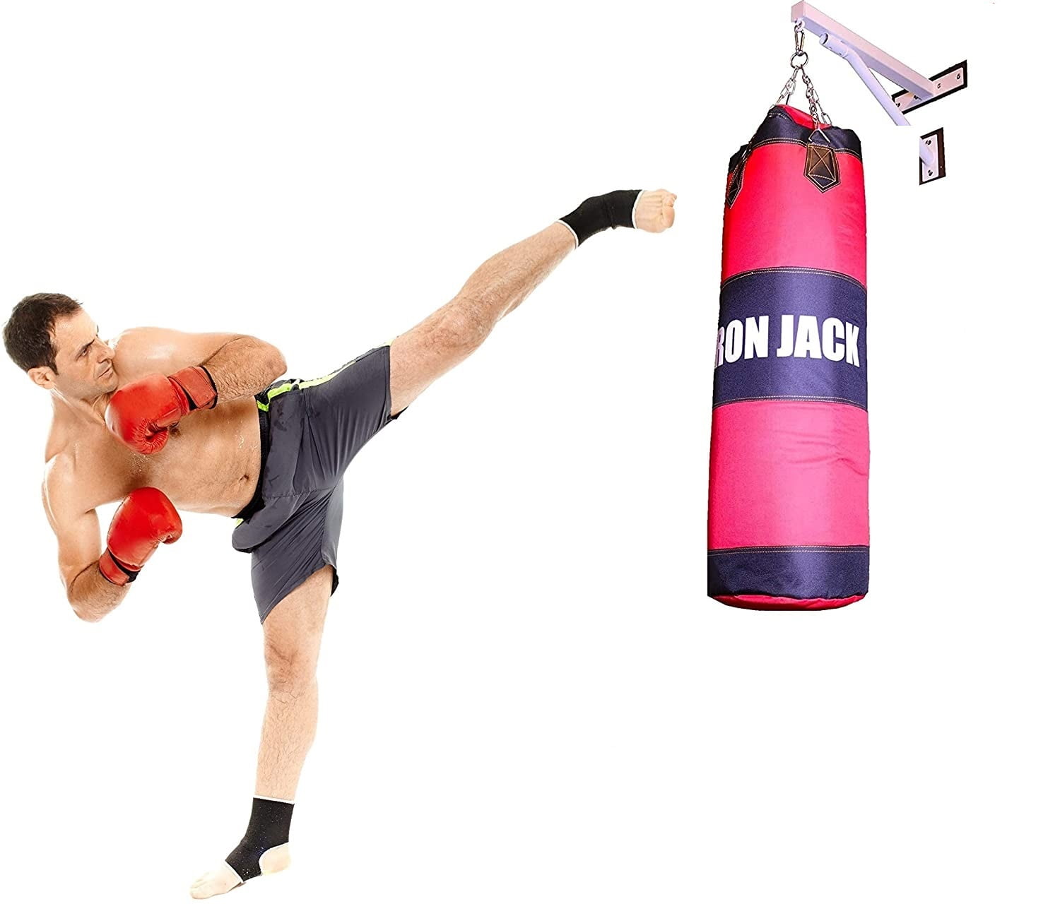 Iron Bar Premium Heavy Punching Bag Heavy Bag Set Hanging Bag Kit with Free Gloves and Stand Red/Black MMA