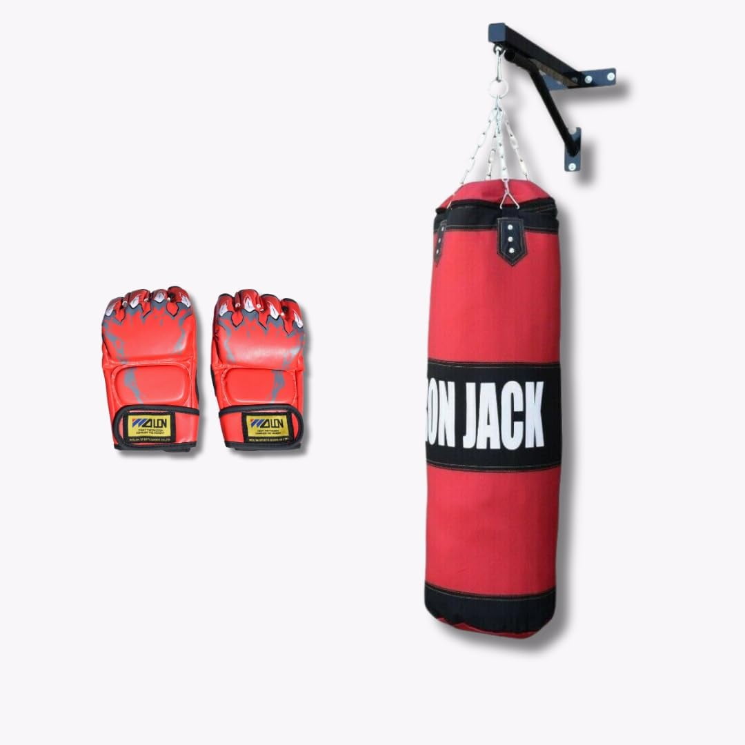 Iron Bar Punching Bag Unfilled Set MMA Training with Punch Mitts Gloves