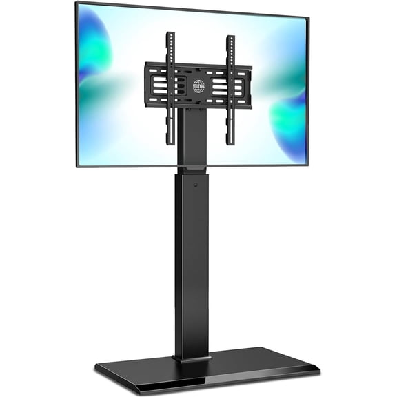 Iron Base Universal Floor TV Stand with Swivel Mount for 32-65 Inch LED LCD OLED Plasma Flat Panel or Curved Screen TVs Height Adjustable with Wire Management (Black)