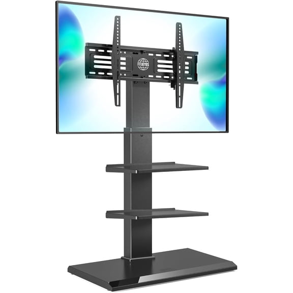Iron Base Universal Floor TV Stand with Swivel Tilt, TV Mount Stand for 32-75 Inch Screens, Corner TV Stand with Height Adjustable Entertainment Shelves (Black)