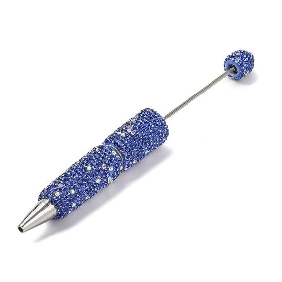Iron Beadable Pen Ball-Point Pen with Polymer Clay Rhinestone for DIY Personalized Pen with Jewelry Beads Sapphire 145x15mm Iron
