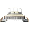 thumbnail image 1 of Iron Bed Frame, Double Bed Frame, Wooden Bed Frame, Bed with Drawer Storage, Platform Bed Frame with Headboard and Footboard, Mattress Base with Steel Slat Support, No Box Spring, Full, White, 1 of 8