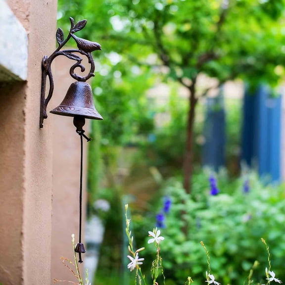 Iron Bell 1Pcs 18.11x4.92" Iron Blackb Birds Bells Hand-cranked Doorbell Wind Chime Elaborate Branch Post with Four Birds for Villa Courtyard Garden Door Decor JASKFLY