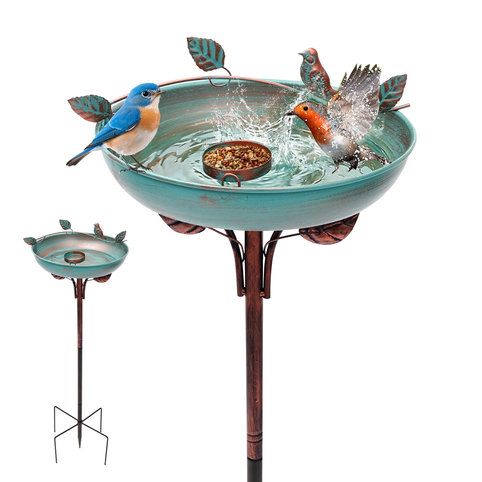 Iron Bird Bath for Outdoor Garden Bird Bath with Small Bowl Birdbath Feeder Rustproof Birdbath for Garden Yard Lawn Decor Easy to Install