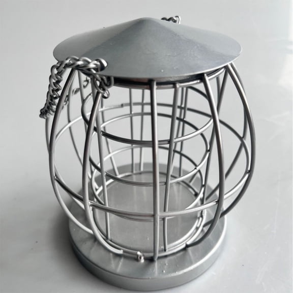 Iron Bird Food Feeder Outdoor Hanging Cage Rust-Resistant Metal Mesh Squirrel Proof Easy Clean Removable Base Bird-Friendly Design Compact for Garden, Balcony Attracts Finches, Sparrows