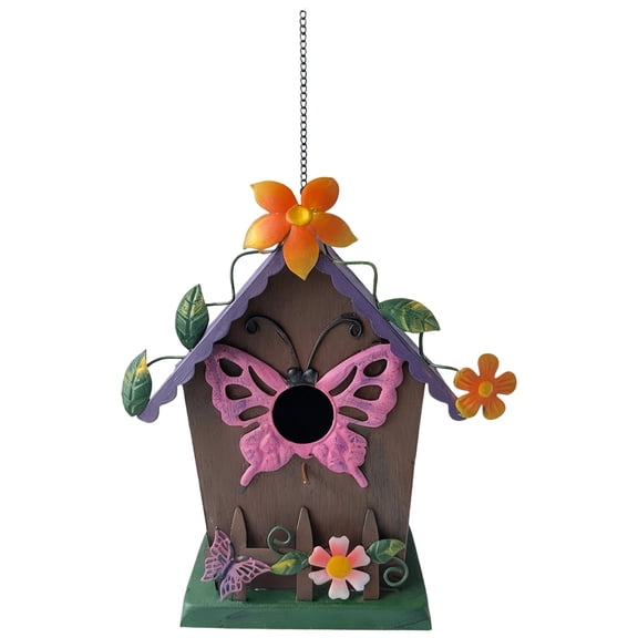 Iron Bird House, Decorative Bird Houses for Outside Hanging, Creative Handmade Bird House Sculpture, Garden Ornaments Outdoor for Yard, Patio, Garden Decor, 10.2 x 6.5 x 4.7 in / 26 x 16.5 x 12 cm