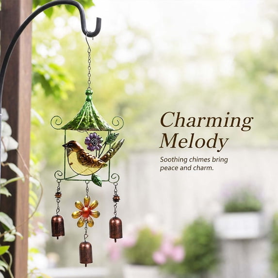 Iron Bird Wind Chime, Metal Painted Garden Art, Outdoor Patio Porch Hanging Space, Handicraft Spray Paint Design Build Build, Spring Outdoor Decor Accent Gift Gift