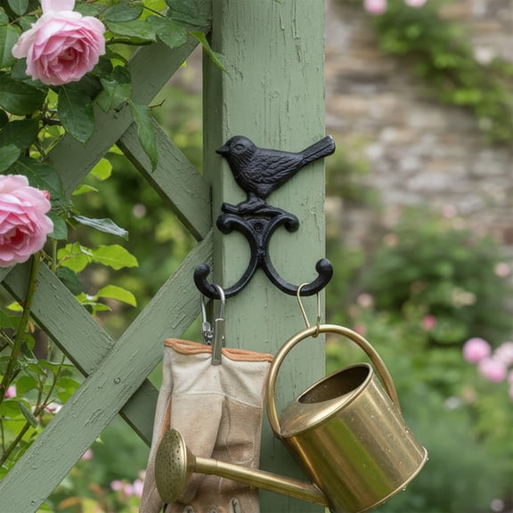 Iron Birds Double Hook Wall Hanger, Farmhouse & Vintage Style Decorative Hook for Kitchen, Balcony & Garden, 1 Pack