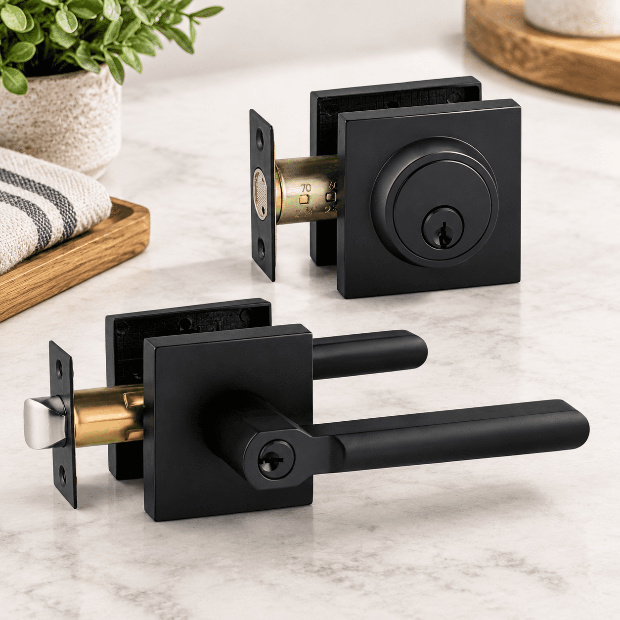 Iron Black Finish Entry & Deadbolt Combo [Keyed Alike] Heavy Duty Door ...