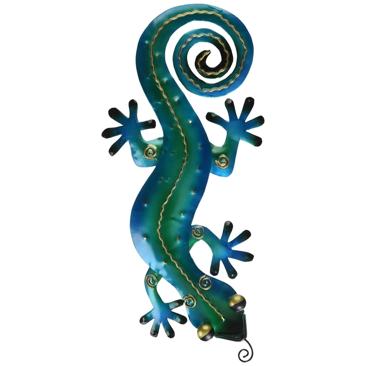 Handmade Blue Iron Gecko Wall Decor Figurine, Small
