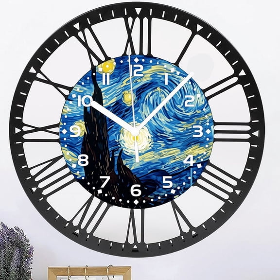 Iron Blue Wall Clocks Battery Operated,Starry Sky- Clock for Living Room,Decorative Wall Clock for Living Room,Bedroom,Bathroom And Kitchen,10 Inch Style 1010inch(2525cm)