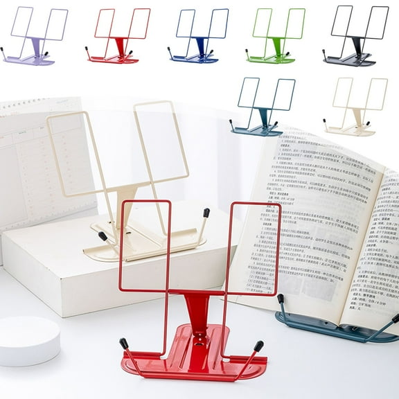 Iron Book Stand, Adjustable Portable Reading Stand for Books Tablets & Music Scores, 7.1x6.1x6.1in Foldable Metal Book Holder with Page Clip, Lightweight Study Desk Accessory in 7 Colors