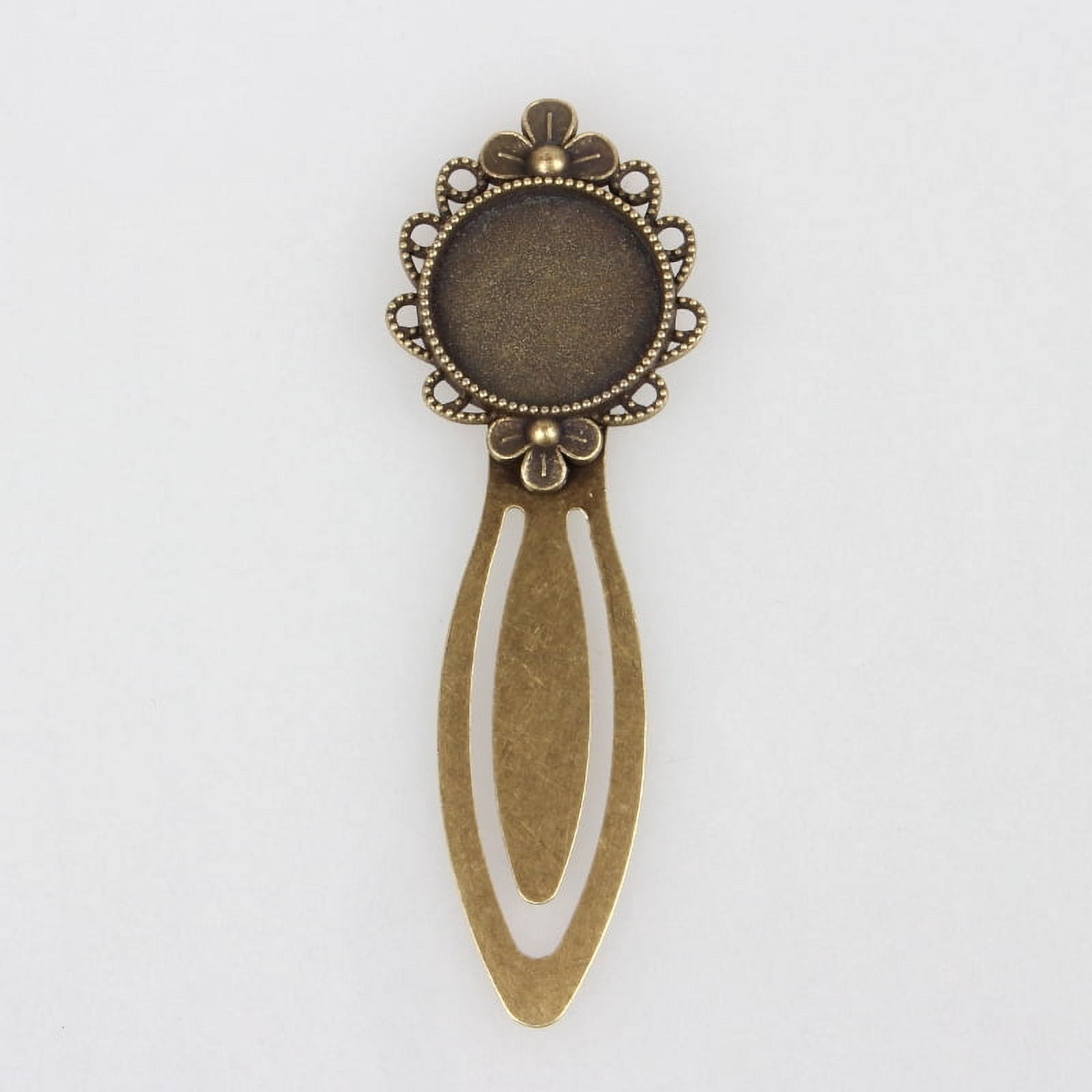 Iron Bookmark Cabochon Settings Cadmium Free & Nickel Free & Lead Free Flat Round Antique Bronze 83x28x3mm Tray: 20mm Iron