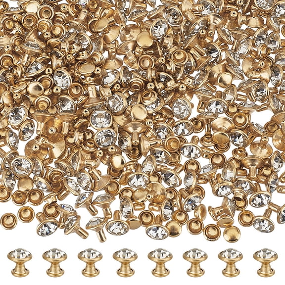Iron & Brass Double Cap Rivets Semi-Tublar Rivet with Rhinestone for DIY Leather Crafts Jeans Decoration Golden 8x8mm Cap: 6x4mm 2pcs/set