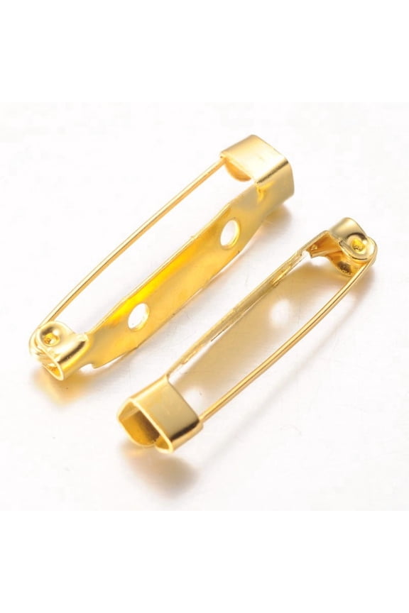 Iron Brooch Findings Back Bar Pins Golden 30x5x6mm Hole: 1.5mm Iron