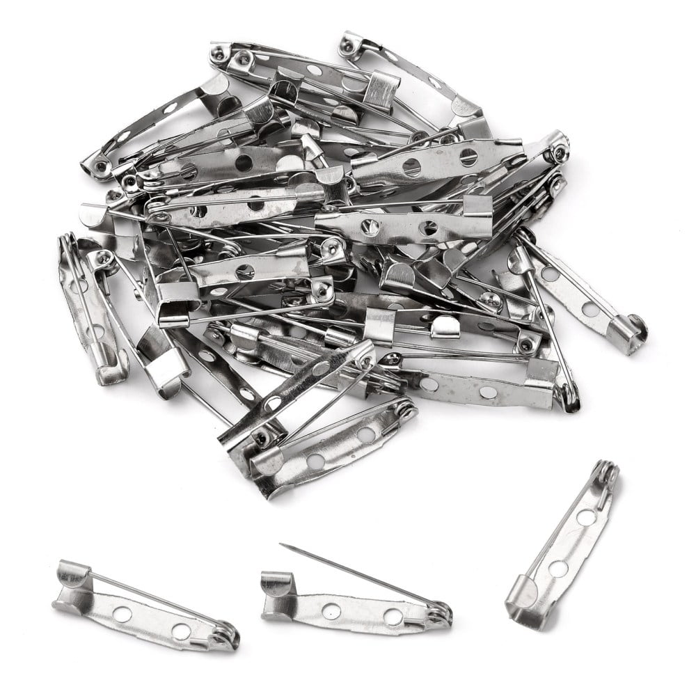 Iron Brooch Pin Back Safety Catch Bar Pins with 2-Hole Platinum 25x6x6mm Hole: 2mm Pin: 0.8mm Iron
