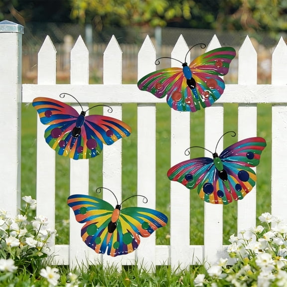 Iron Butterfly Wall Decor, Metal Wall Hanging for Living Room Background, Entryway Decoration, Rural Home Creative Artwork, Set of 4, Size 6.69x4.92 inches