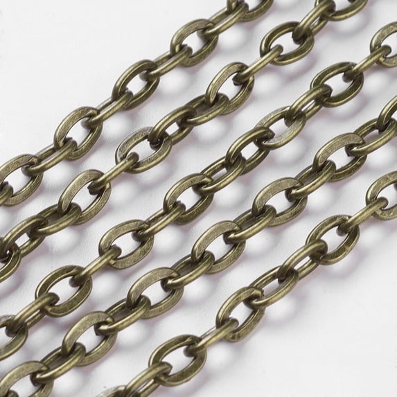 Iron Cable Chains Unwelded with Spool Flat Oval Cadmium Free & Nickel Free & Lead Free Antique Bronze 7x4x1mm about 164.04 Feet(50m)/roll