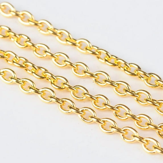 Iron Cable Chains Unwelded with Spool Oval Lead Free Golden color 3x2x0.5mm 32.8 Feet(10m)/roll