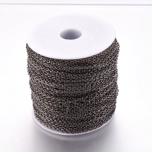 Iron Cable Chains for DIY Jewelry Making with Spool Unwelded Oval Gunmetal Lead Free 3x2x0.5mm about 328.08 Feet(100m)/roll