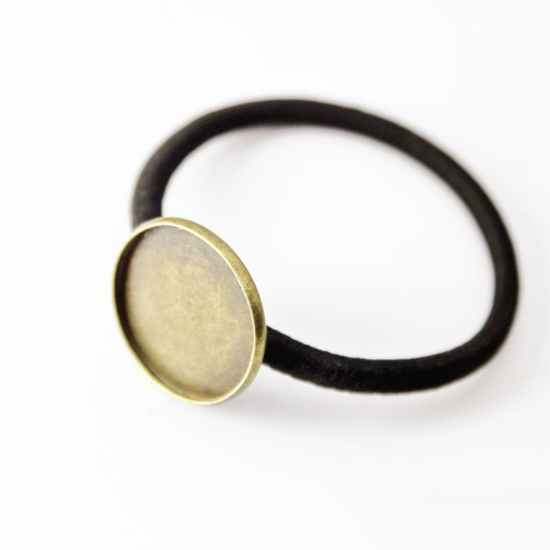 Iron Cabochon Settings Hair Ties Findings Flat Round Bronze Tray: 25mm about 100pcs/bag