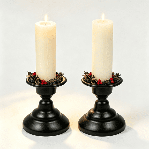 Iron Candle Holders Set of 2 for Taper Candles and LED Candles - Decorative Candle Sticks for Wedding Centerpieces, Dinner Party Decor, Home Mantel, and Tabletop Display - with Handle