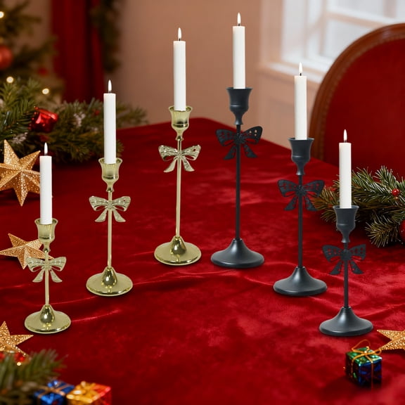 Iron Candlestick Christmas Iron Metal Candlestick Set of 3 Black Table Centerpiece for Holiday Dinner Decor,16x6.6cm JASKFLY