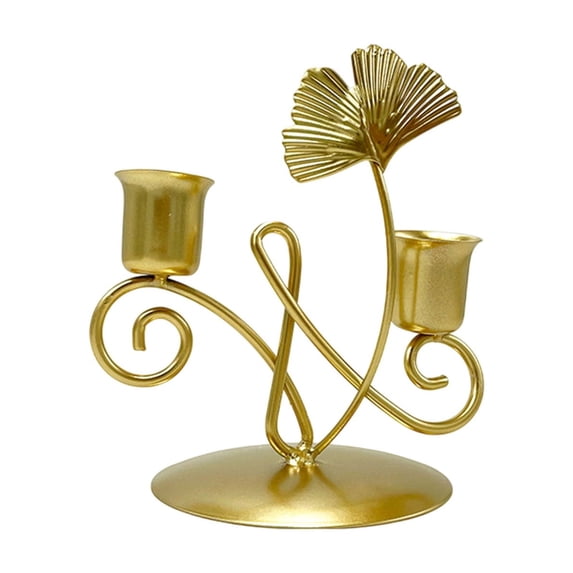 Iron Candlestick Home Bedroom Decoration for Romantic Candlelight Metal Craftwork with Ginkgo Leaf Design Baking Paint Finish