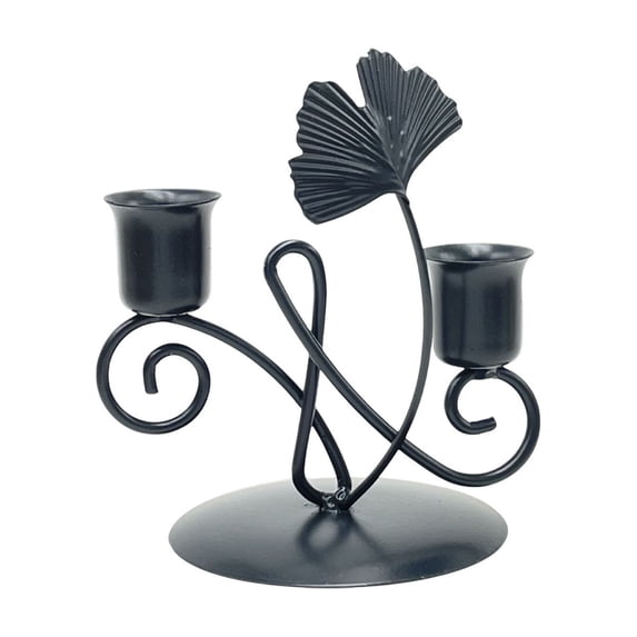 Iron Candlestick Home Bedroom Decoration for Romantic Candlelight Metal Craftwork with Ginkgo Leaf Design Baking Paint Finish