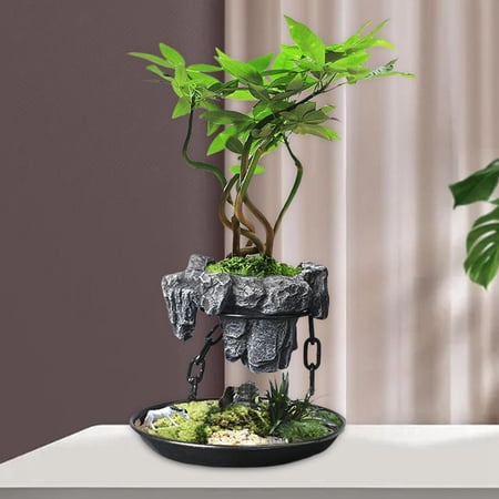 Iron Chain Flower Pot Planter Bonsai Pot Butterfly Decorive Creive Round with Rockery