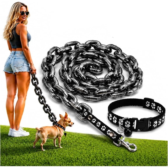 Iron Chain Paw Leash, 71" Fake Heavy Chain for Small Dogs, Plastic Imitating Iron Chains Looks Strong and Heavy for Small Dog/Cat Photo Props, Lightweight Faux Chain Design, Oversized Look