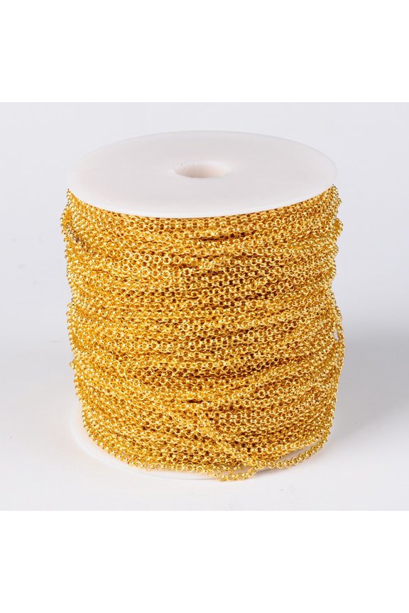 Iron Chains Belcher Chain Unwelded Cadmium Free & Nickel Free & Lead Free Golden 2.5x1mm about 328.08 Feet(100m)/roll