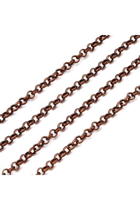 Iron Chains Round Belcher Chain with Spool Unwelded Lead Free Nickel Free Red Copper 3x1mm