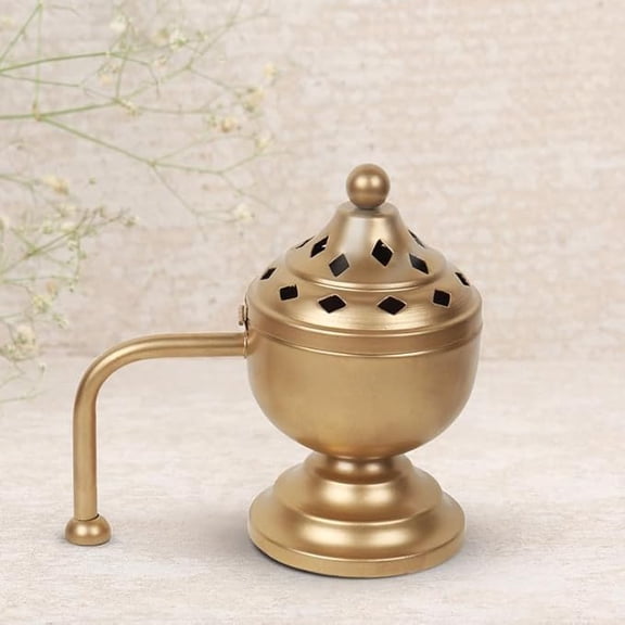Iron Charcoal Incense Burner | Loban Burner Golden Dhoop Dhuni Burner Sambrani Dhoop, Resin & Home Office Temple Prayer (Size : 17cm | Weight : 254gm)