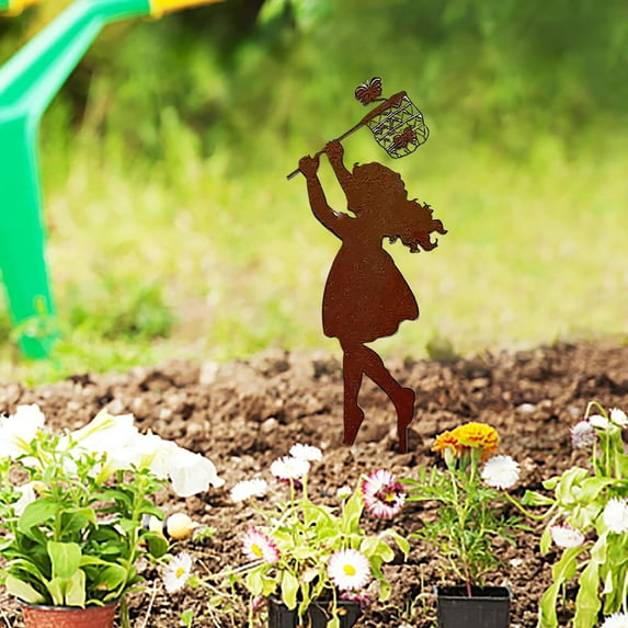 Iron Child Garden Statue Outdoor Decor - Rustproof Metal Sculpture Stake for Yard Patio Lawn Ornament - Handcrafted Figurine Art for Courtyard Landscape Decoration